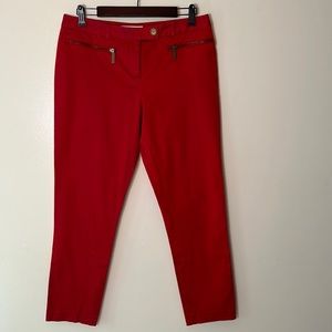 Michael Kors Red Cotton Chino Mid-Rise Skinny Cropped Pants, Size 8